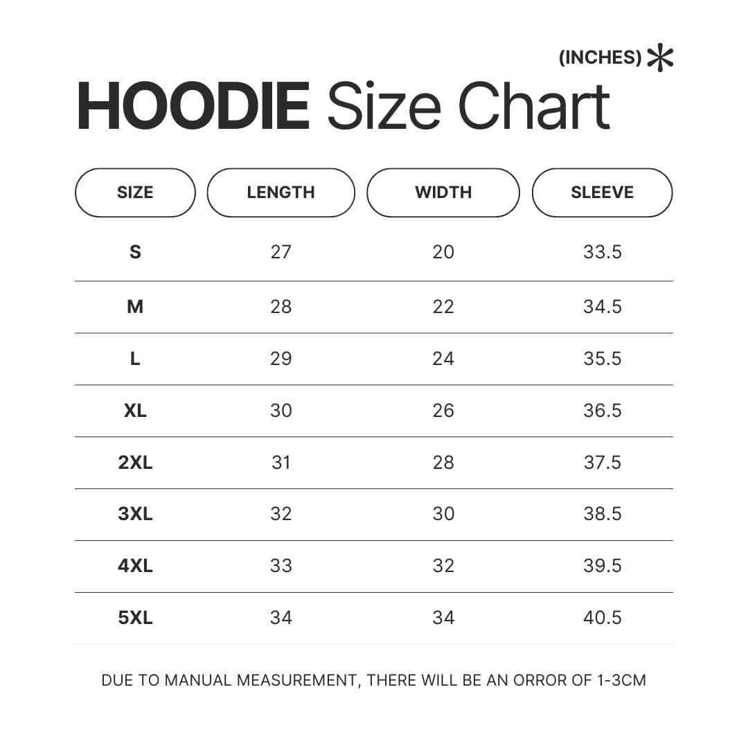 Hoodie Size Chart - Sleep Token Shop