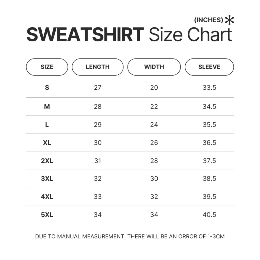 Sweatshirt Size Chart 1 - Sleep Token Shop