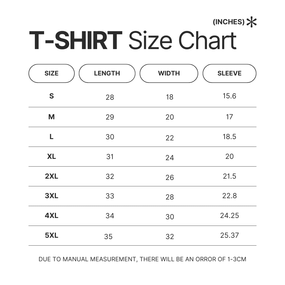 T shirt Size Chart - Sleep Token Shop